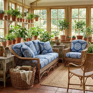 Tela Blue White French Toile Circular Frame Whimsical 