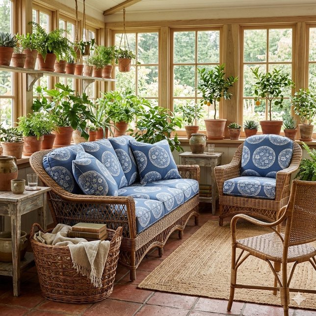 Tela Blue White French Toile Circular Frame Whimsical  (Blue White French Toile Circular Frame Whimsical Fabric)