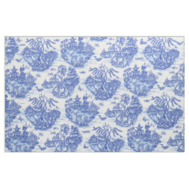 Tela Blue Willow Animal Rabbit White Whimsical Toile 