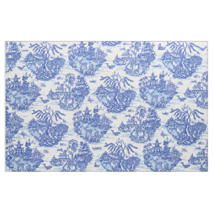 Tela Blue Willow Animal Rabbit White Whimsical Toile