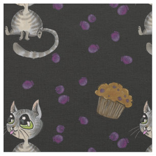 Tela Blueberry Muffin Bloop Kitty Pattern Tejido oscuro