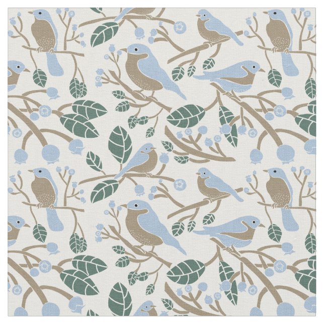 Tela Bluebird y Blueberries Patterned (De cerca)