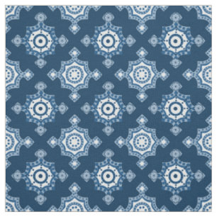Tela Blues clásicos y Motif blanco repetición grande