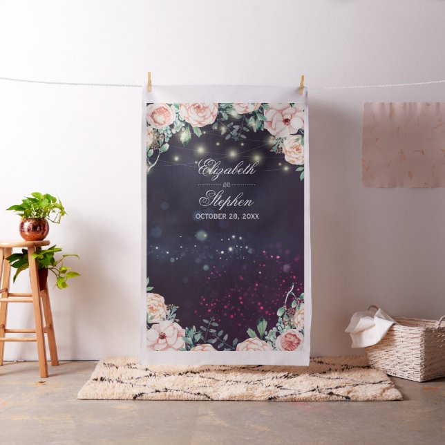 Tela Boda Photo Booth Backdrop Floral String Lights (In Situ)