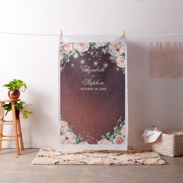 Tela Boda Photo Booth Backdrop Floral String Lights (In Situ)