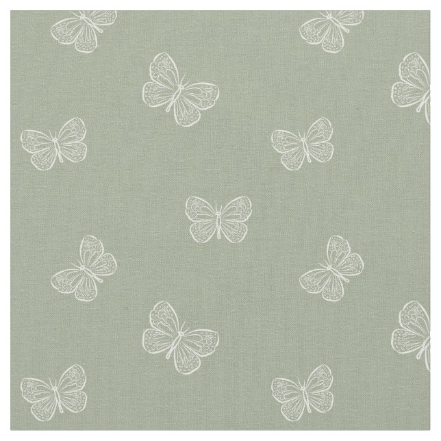 Tela Boho Butterfly Modern Girly Spring Animal Sage (De cerca)