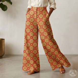 Tela Boho Cálido Rojo Naranja Amarillo Floral Geométric