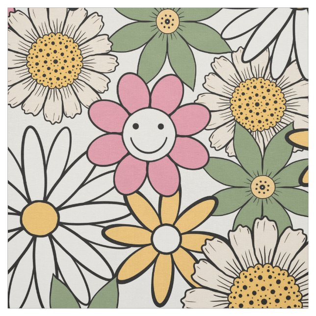 Tela Boho Daisy Flores Groovy Floral 70 (Retal)