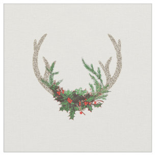Tela Boho Deer Antlers   Floral de Navidades rojos ruso