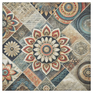 Tela Boho Mandala Arte Floral Moderno en tonos tierra