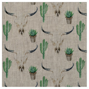Tela Boho Rustic Skull Cactus Pattern