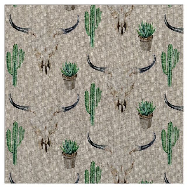 Tela Boho Rustic Skull Cactus Pattern (Retal)