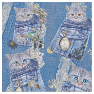 Tela Bolsillos y gatitos de denim mágicos