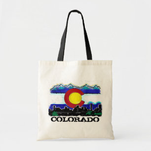 Tela Bolso artsy del horizonte de Denver de la bandera