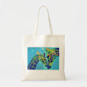 Tela bolso azul de las jirafas