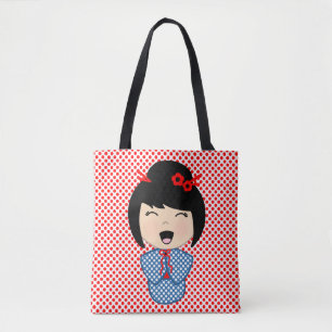 Tela Bolso azul de muñeca Kokeshi