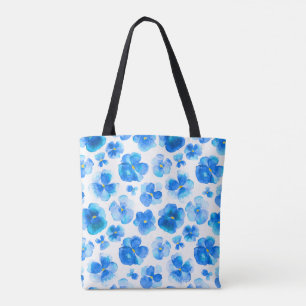 Tela Bolso azul del arte de la acuarela de la flor del