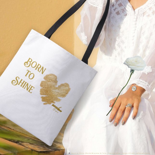 Tela Bolso blanco nacido para brillar de la poeta Adiel (Born to Shine Tote & Charm Bracelet designd by Poet Adiela Akoo. Love It? GET it! A gr8t gift combo!)