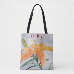 Tela Bolso con acuarela de lirio naranja