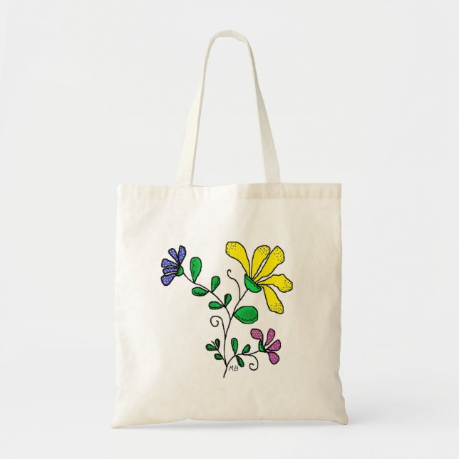Tela Bolso con diseño de flores caprichosas (Frente)