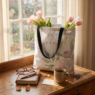 Tela Bolso de acuarela pastel floral nombre personaliza
