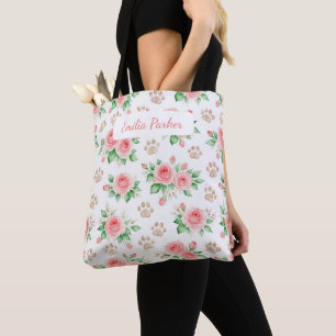 Tela Bolso de agua personalizable con rosa y huella de