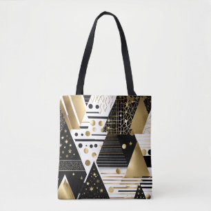 Tela bolso de aleta de oro y triángulos negros abstract