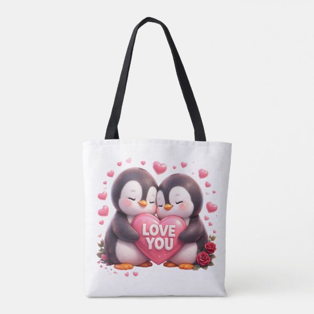 Tela Bolso de amor de pingüino 3D lindo (Reverso)