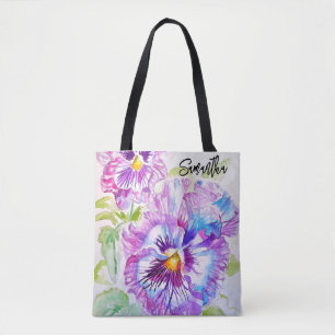 Tela Bolso de Arte Acuarela de Pensamientos Morados