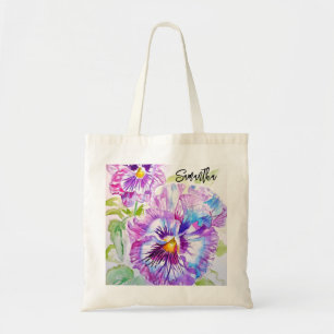 Tela Bolso de Arte Acuarela de Pensamientos Morados