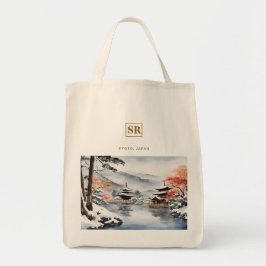 Tela Bolso de arte de acuarela elegante Kyoto en invier