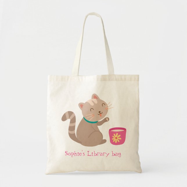 Tela Bolso de biblioteca de libros de té con el nombre  (Frente)