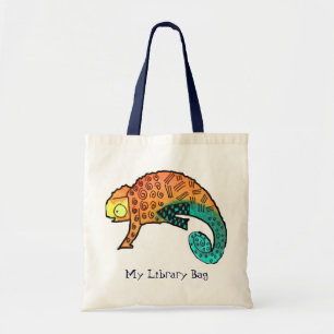 Tela Bolso de biblioteca de niños lindo reptil de tinta
