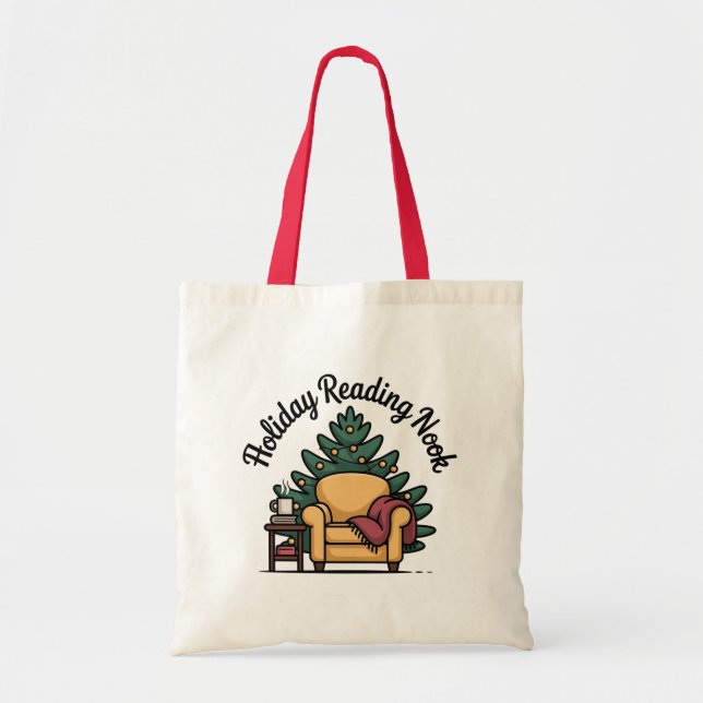 Tela Bolso de biblioteca rincón de lectura navideño (Frente)