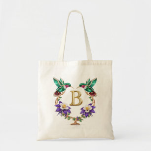 Tela Bolso de boda de lujo con monograma de colibrí con