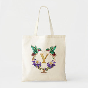 Tela Bolso de boda de monograma de colibrí con joyas de