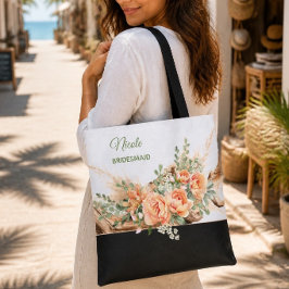 Tela Bolso de Boda de Rosas de Melocotón y Madera Flota