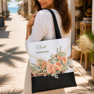 Tela Bolso de Boda de Rosas de Melocotón y Madera Flota