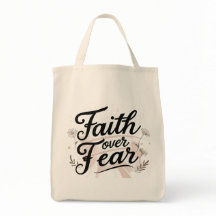 Bolso de compras con Biblia Fe sobre el miedo flor