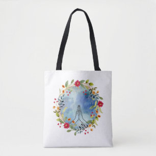 Tela Bolso de Compras de Acuarela de Manos en Oración
