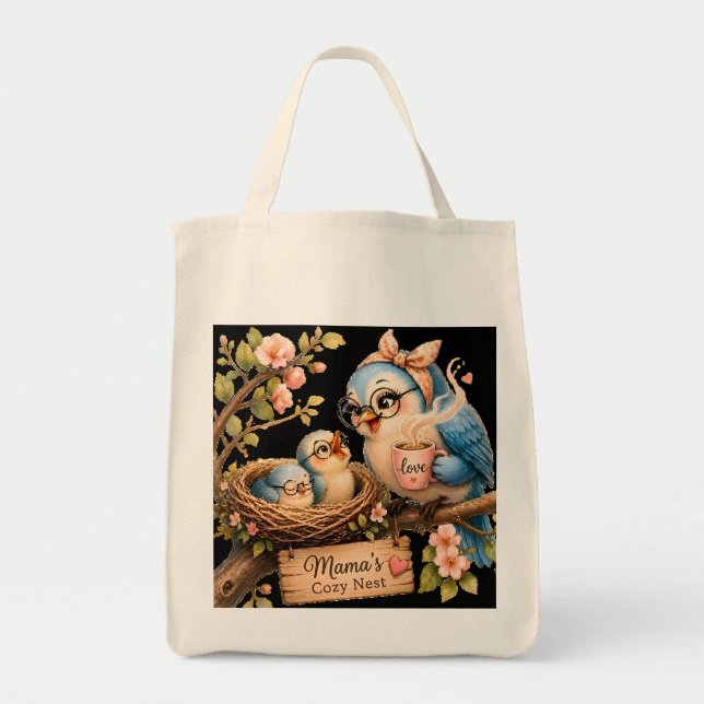 Tela Bolso de compras negro "Nido Acogedor de Mamá" (Frente)