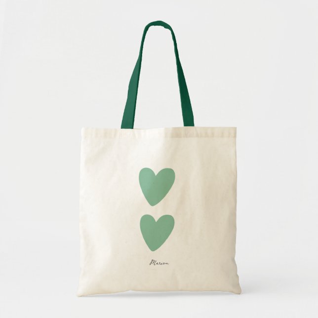 Tela Bolso de corazón verde limpio personalizado (Frente)