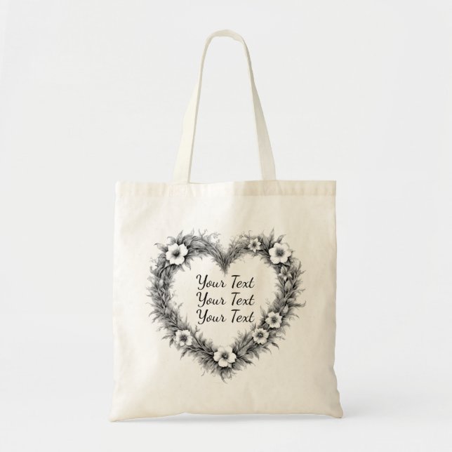 Tela Bolso de corona floral de corazón personalizado (Frente)
