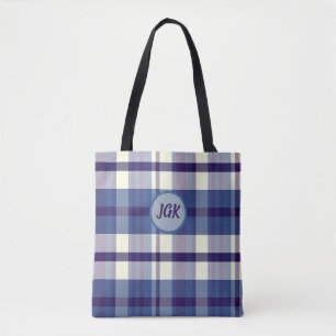 Tela Bolso de cuadros azules con monograma personalizad