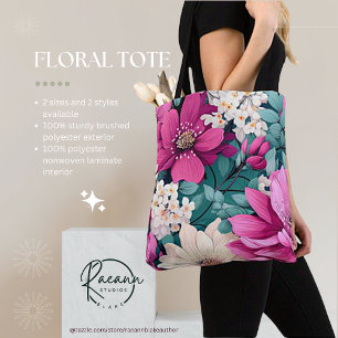 Tela Bolso de diseño floral verde y rosa inspirado en l
