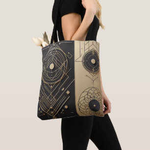 Tela Bolso de diseño geométrico negro y dorado