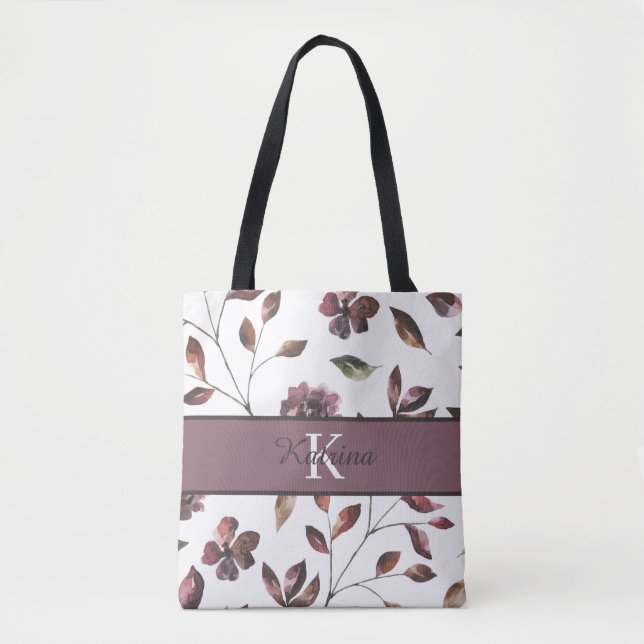 Tela Bolso de flores acuarela monogramado (Anverso)