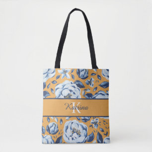 Tela Bolso de flores acuarela monogramado