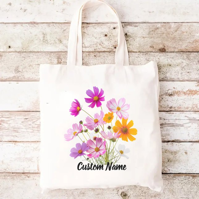 Tela Bolso de flores silvestres, Bolso con nombre perso (wildflowers tote bag, custom name tote bag, birthday gift for her, Mother’s Day gift)