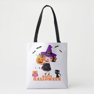 Tela bolso de halloween de bruja linda